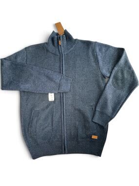 The Image Men’s Full Zip Knit Cardigan Sweater Size M Blue Elbow Patches NWT